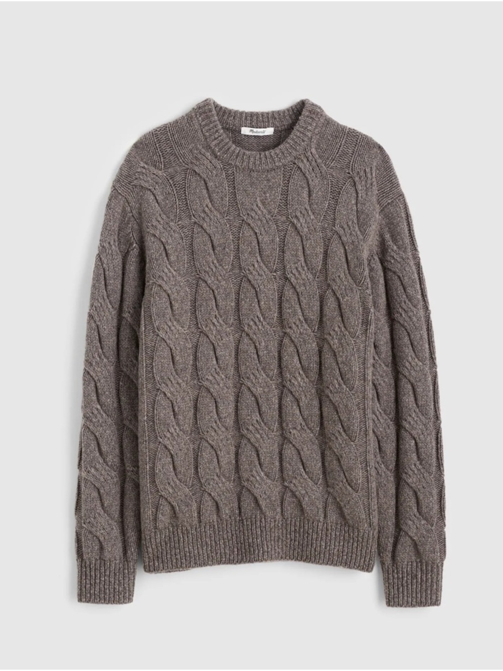Madewell Wool Blend Cable-Knit Crewneck Sweater in Gray Size M‎ $198 NY132
